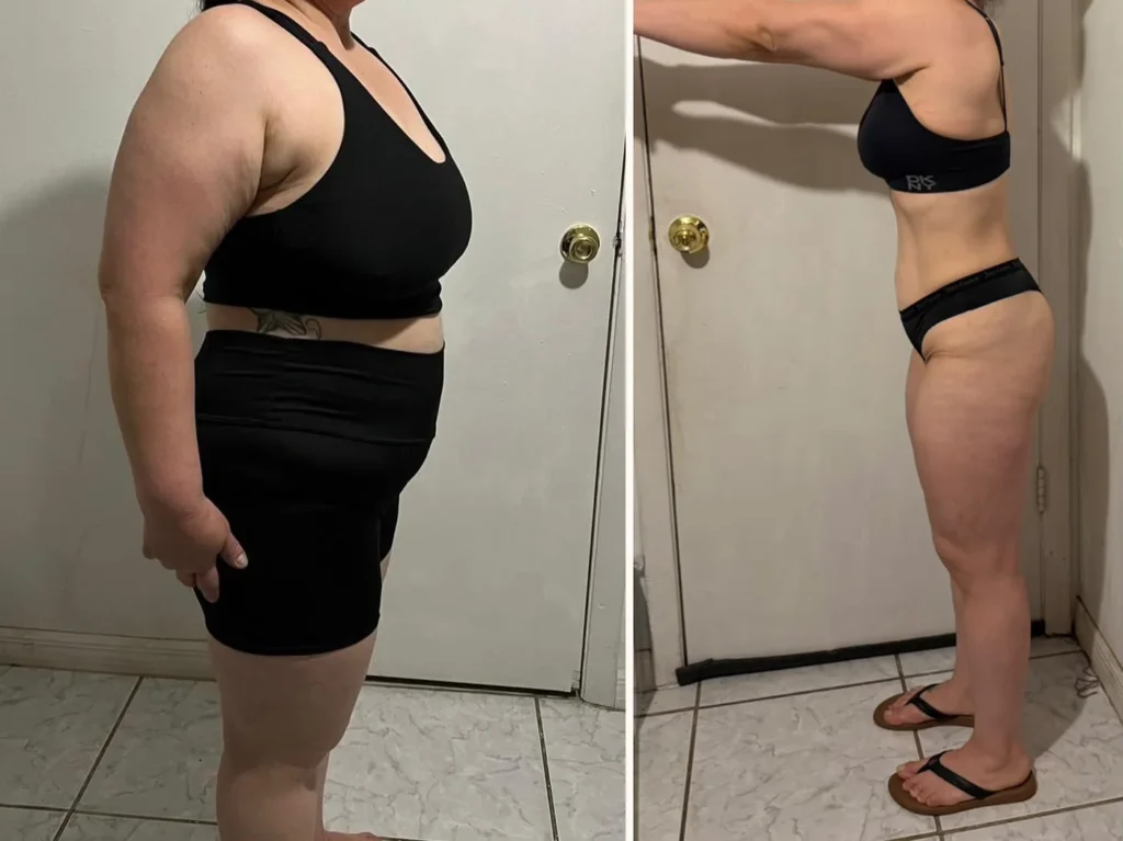 Transformación física antes y después con Keylimar Arguello en Kei Fitness (vista lateral)
