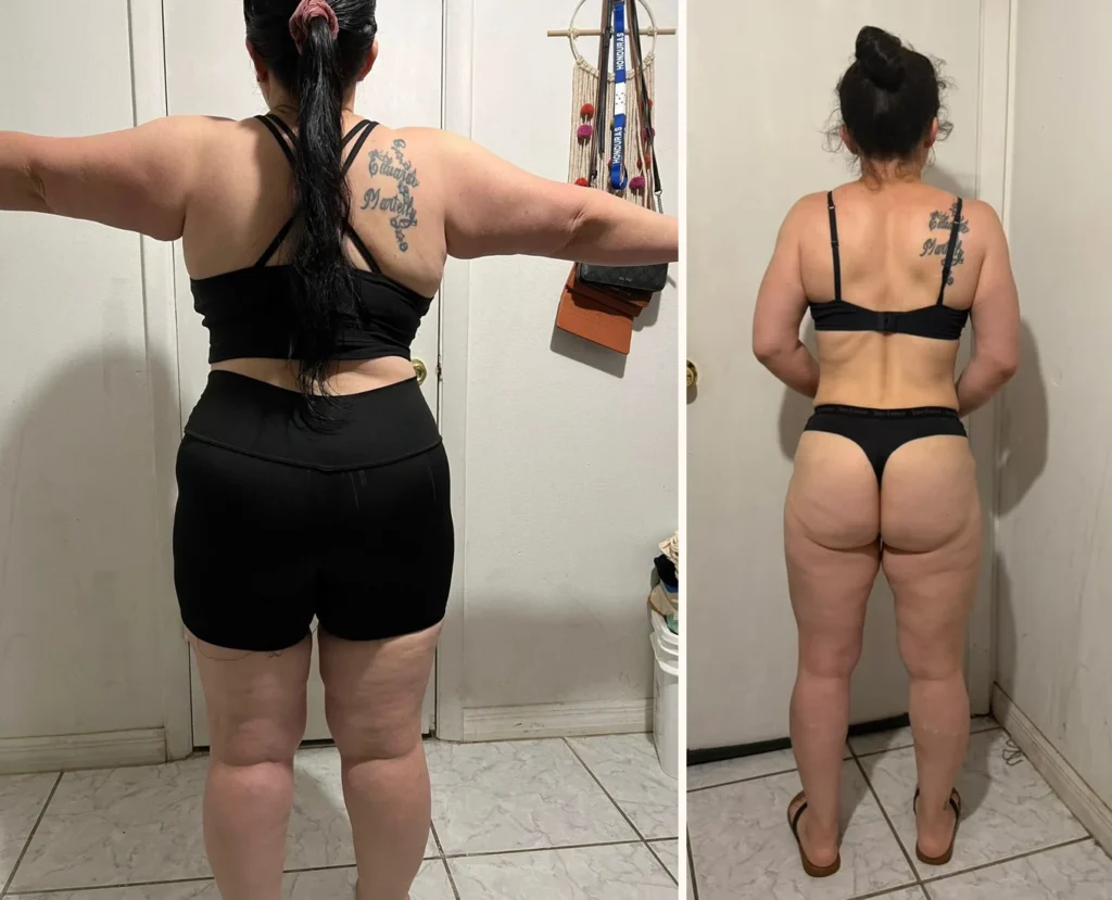 Cambio físico antes y después de alumna del reto Kei Fitness de Keylimar Arguello (vista posterior)